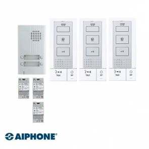 Aiphone Hands-free Audio set 3 appartementen (DB-1MD x 3, DA-4DS x 1, PT-121DR x 3)